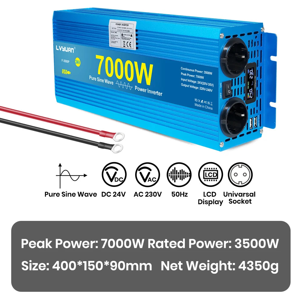 Lvyuan Pure Sine Wave Inverter 2000W DC 12V 24V to AC 220V 240V Continuous Power 2000W Inverter