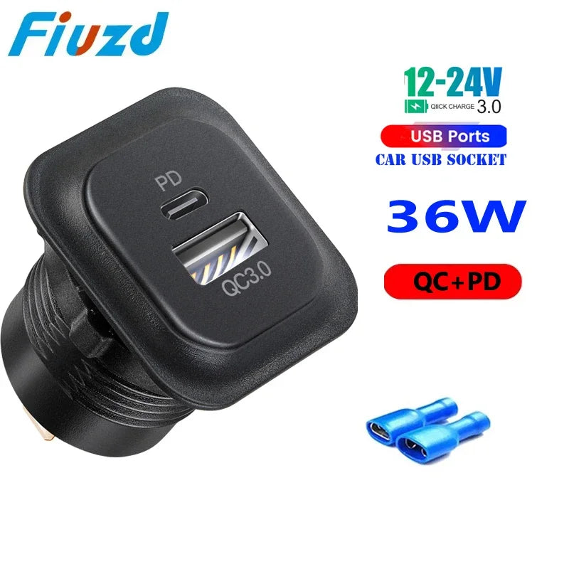 12v car usb charger fast charge Outlet Socket With Voltmeter Quick Charge Adapter for 12v 24v Truck Motorcycle RV Marine