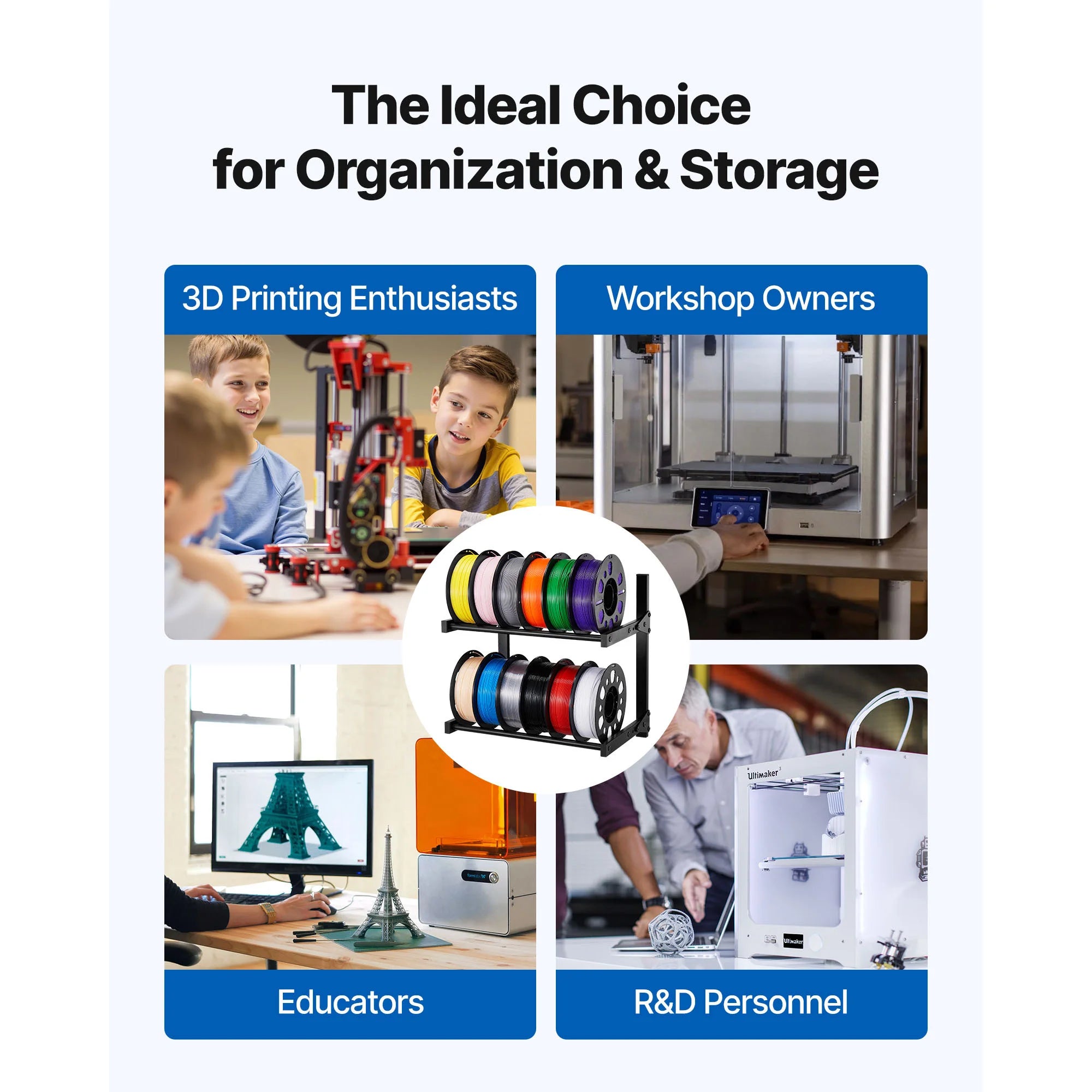 2-Tier Wall Mounted Filament Storage Rack for 3D Printer Spools