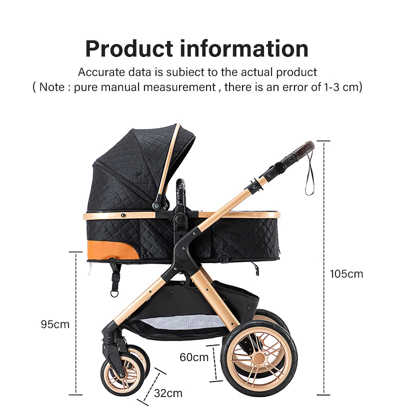 3 in 1 Luxury Baby Stroller High-Landscape Travel Pram