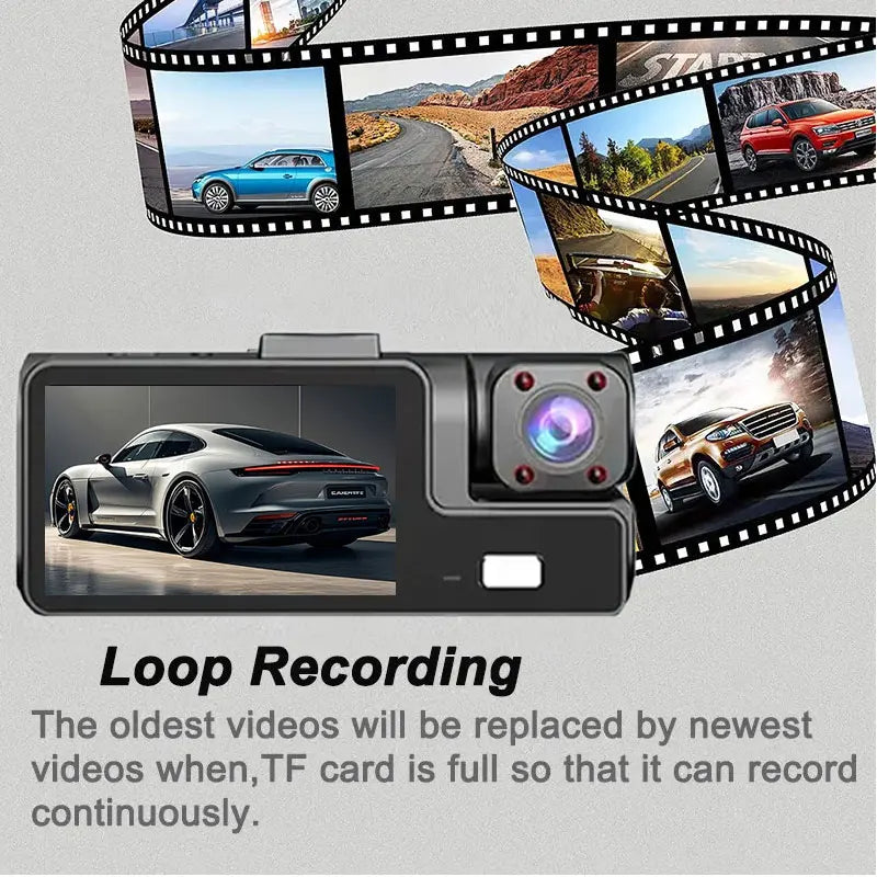 3 Channel WiFi Dash Cam Front Inside Rear 1080P Night Vision DVR