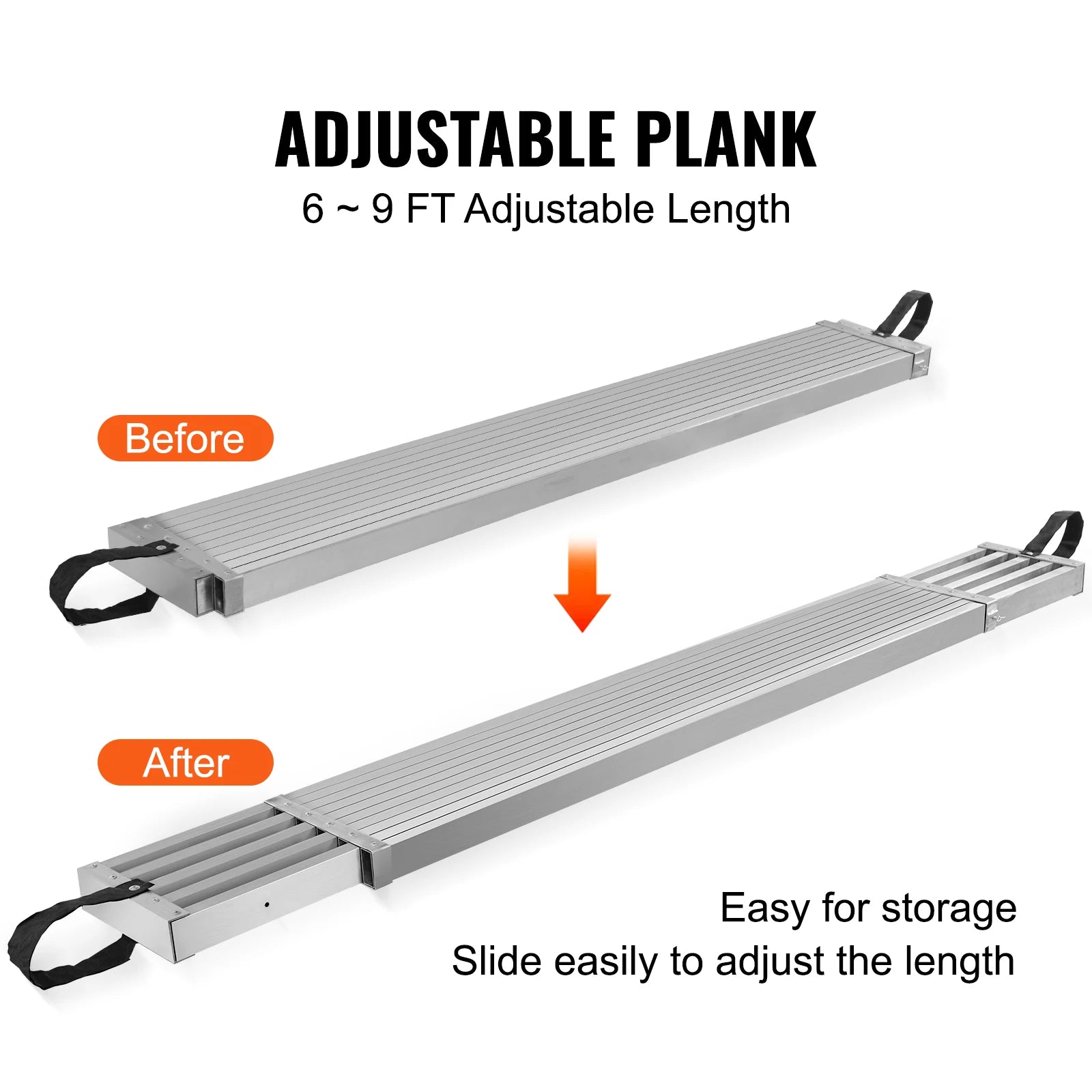 SucceBuy teleskoperbar aluminiumsarbejdsplanke 6-9 ft 500 lbs kapacitet 12,5 tommer bred aluminium scopløftnings- eller/og stilladsplanke udvidelsesstagingplanke