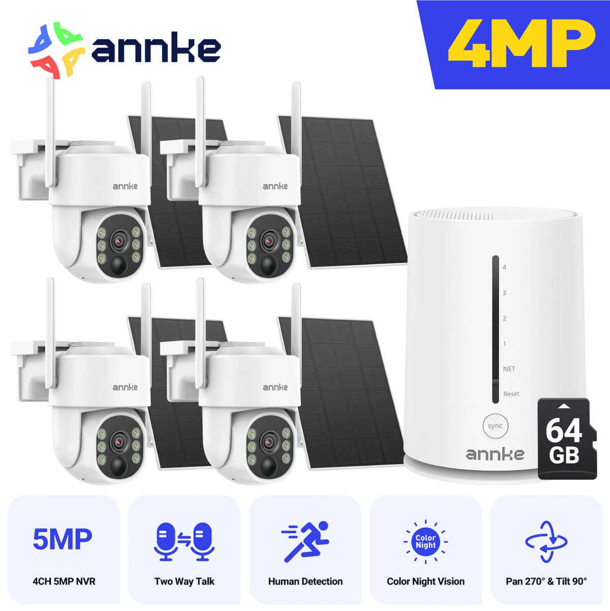4MP Solar Wireless Outdoor Security Camera System