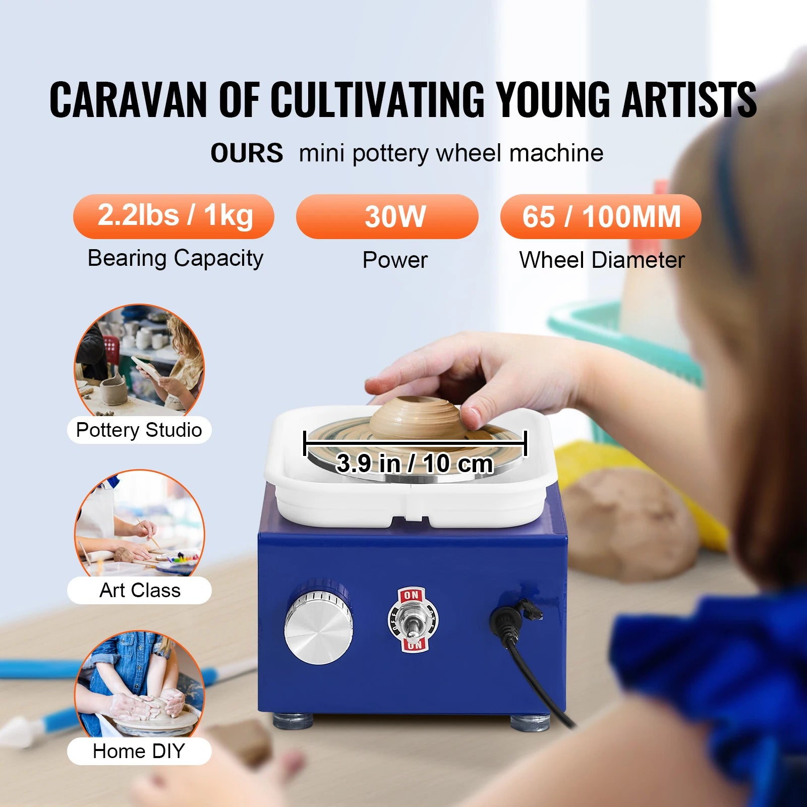 Mini Pottery Wheel Kit with Adjustable Speed & Dual Turntables