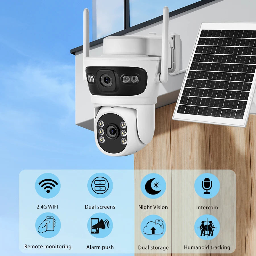 6MP Solar WiFi Security Camera Outdoor Dual Lens PTZ 360° View