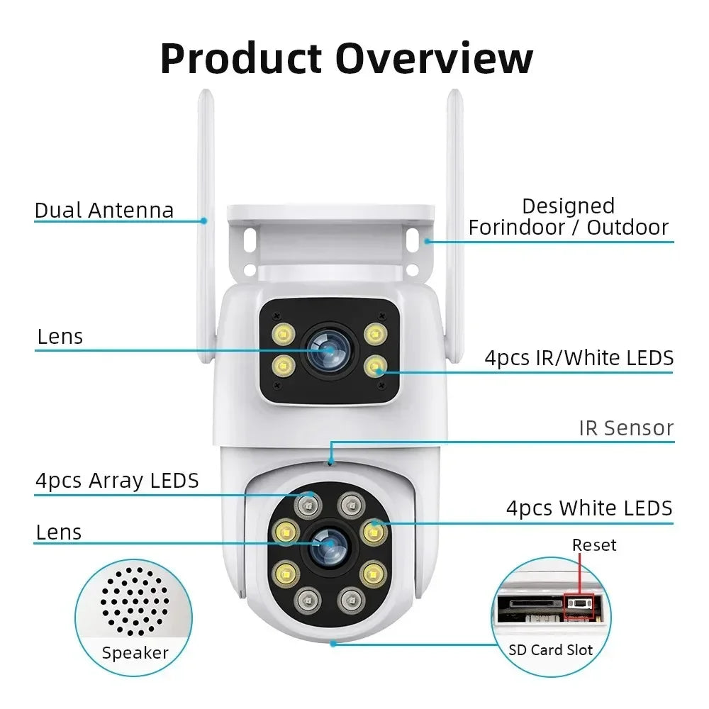 Telecamera di sicurezza PTZ WiFi a doppia lente 8MP con tracciamento automatico