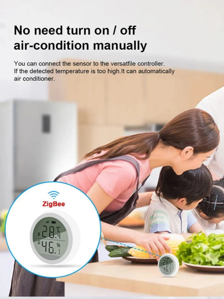 Work with Tuya Smart ZigBee Thermometer Home Indoor Temperature And Humidity Se nsor LCD Display APP Voice Control Alexa Google Home Assistant