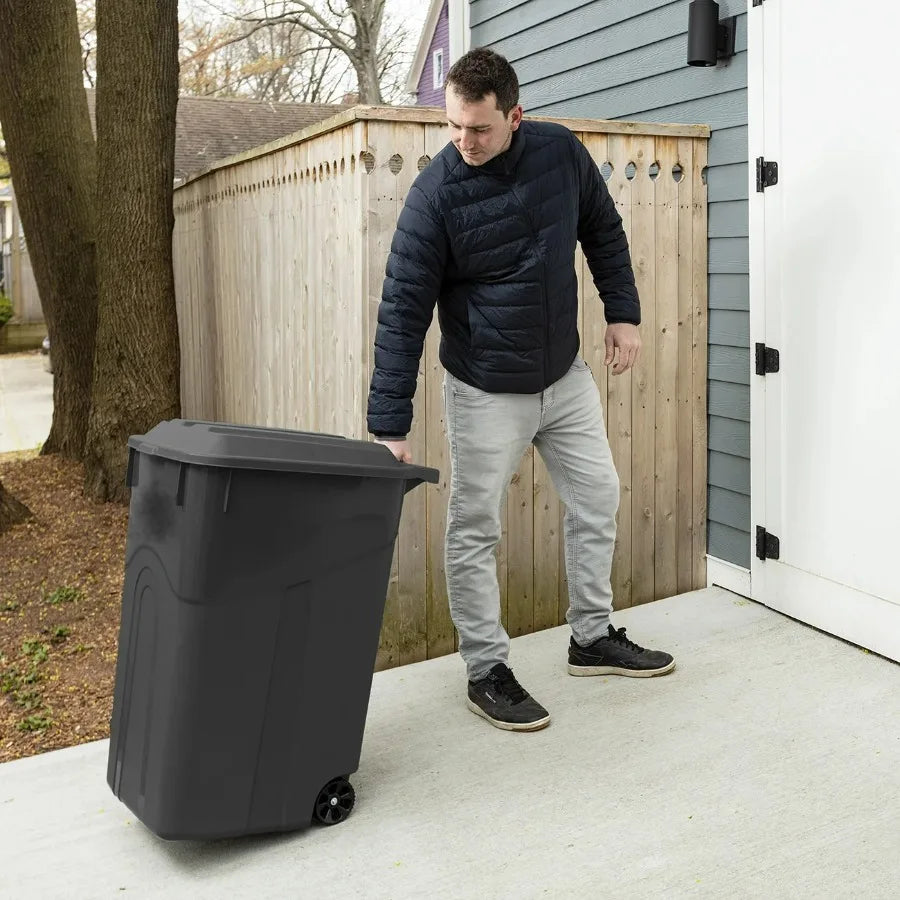 2 Pack 45 Gallon Wheeled Garbage Cans with Attached Lid