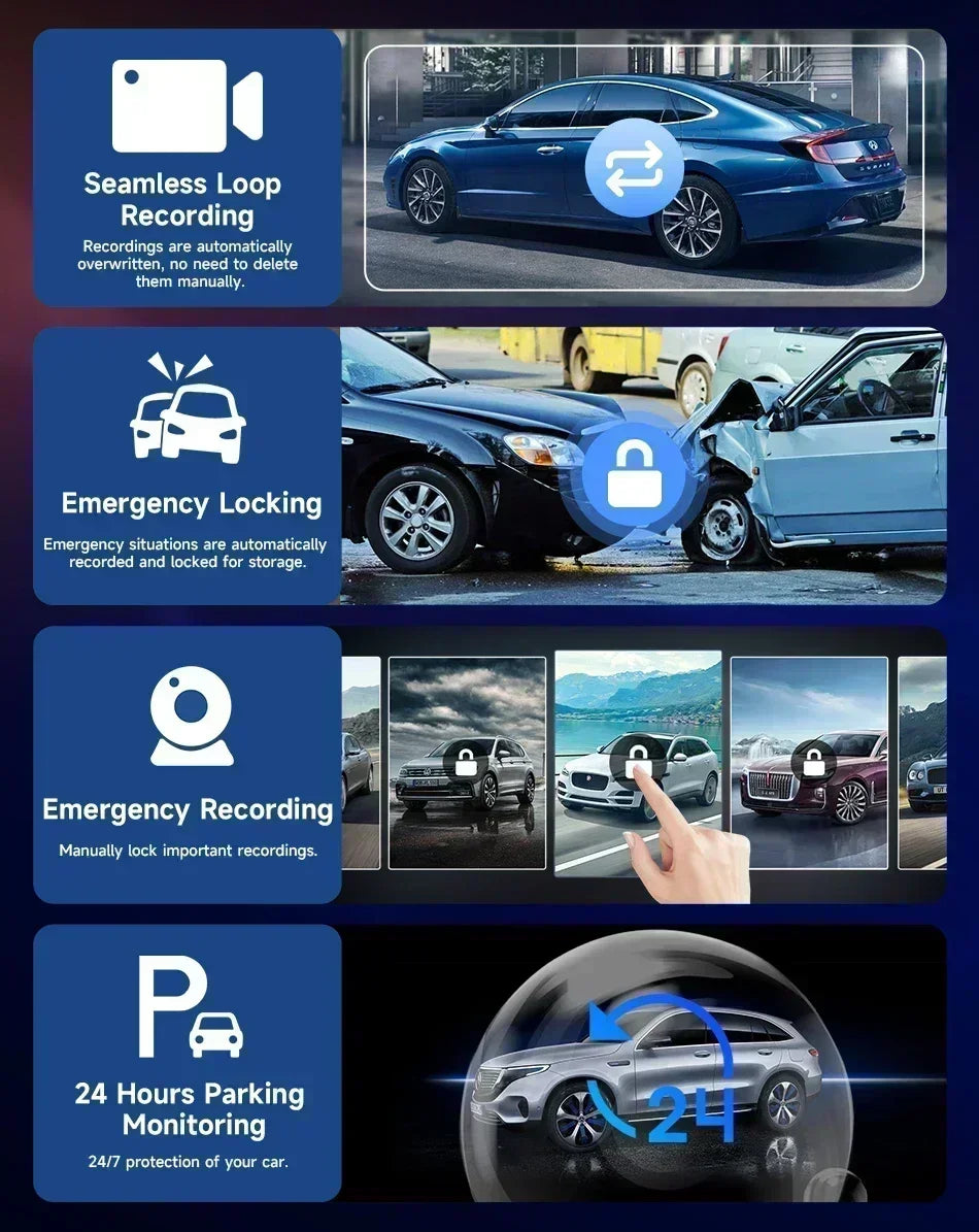 10.26 Inch Dash Cam Rearview Mirror Display with Wireless CarPlay and Android Auto, 4K Front and 1080P Rear Recording