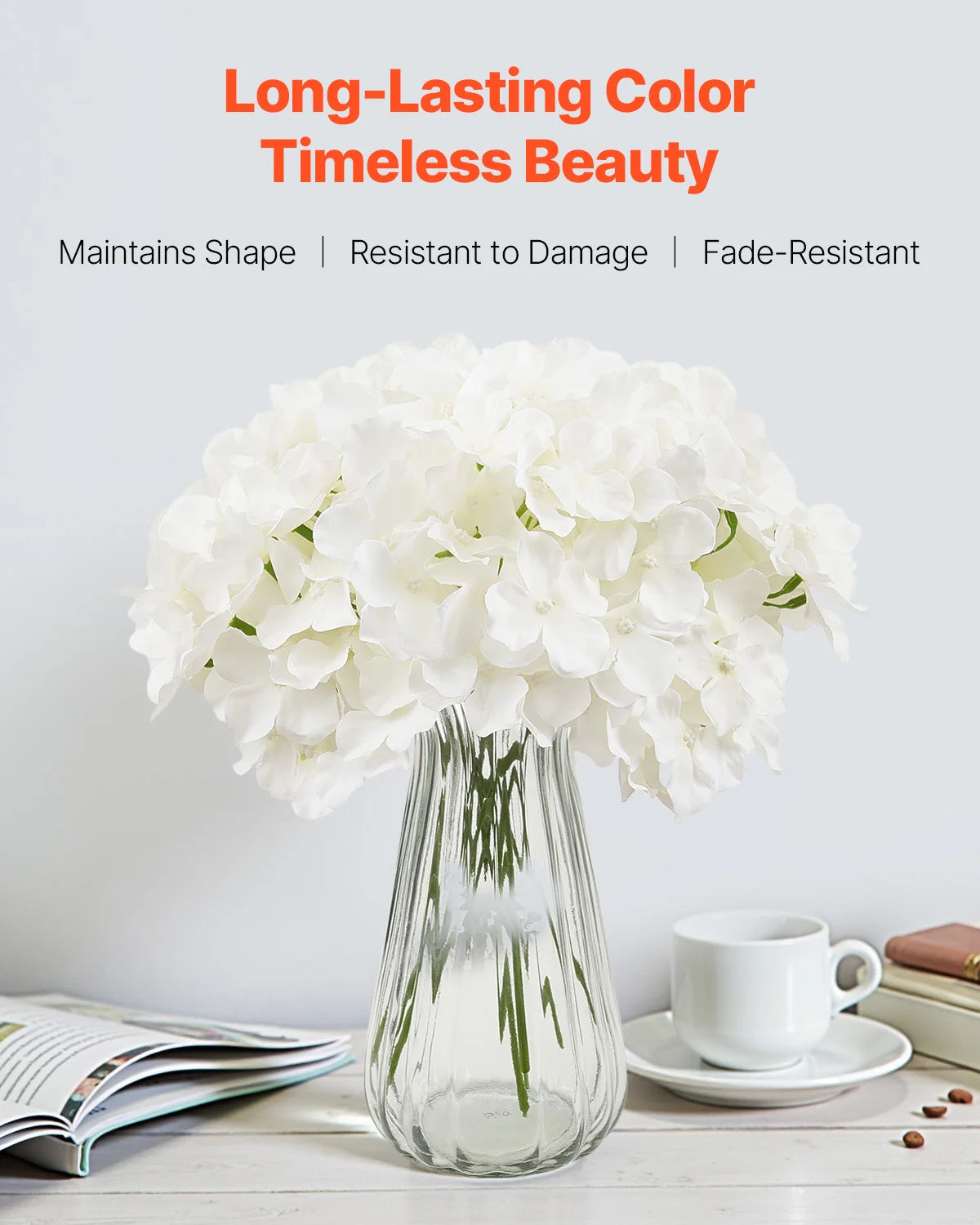 SucceBuy Artificial Flowers Real Looking White Silk Fake Hydrangea Bulk Faux Bridal Shower with Stem for DIY Wedding Bouquets