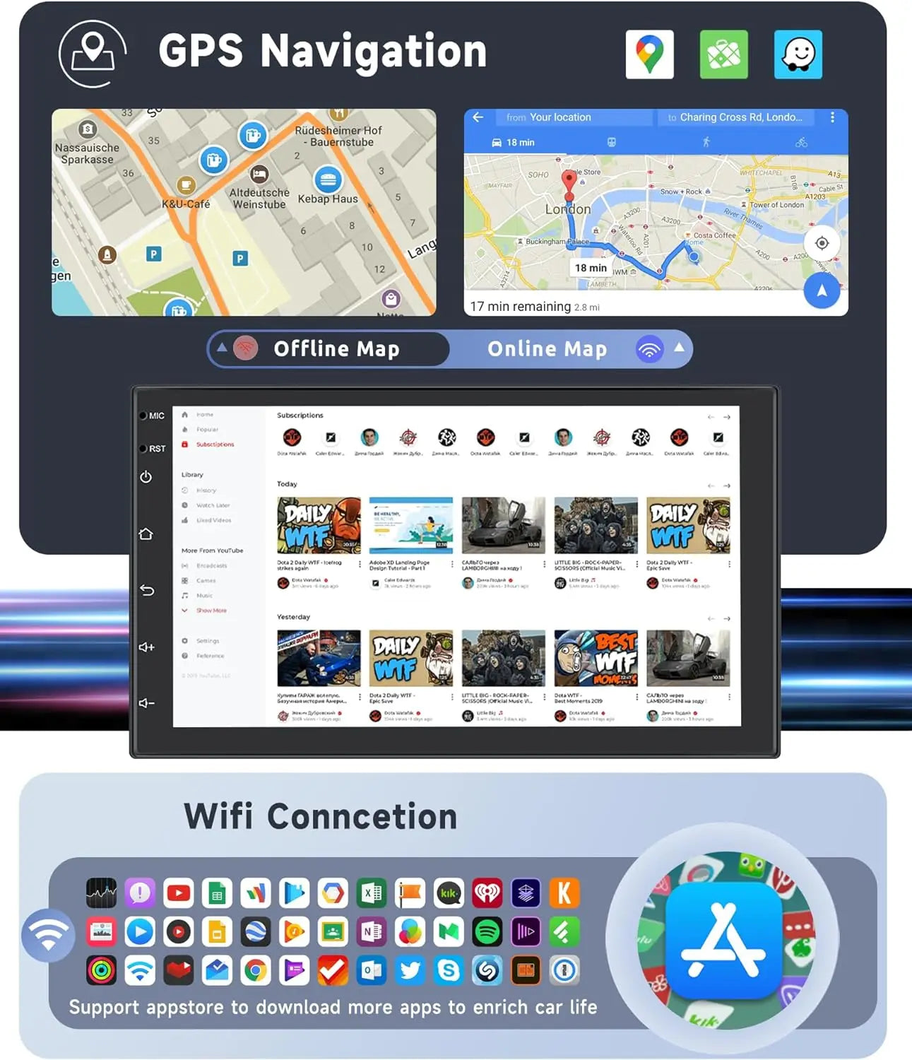 Radio samochodowe 2 Din odtwarzacz multimedialny wideo z CarPlay i Android Auto