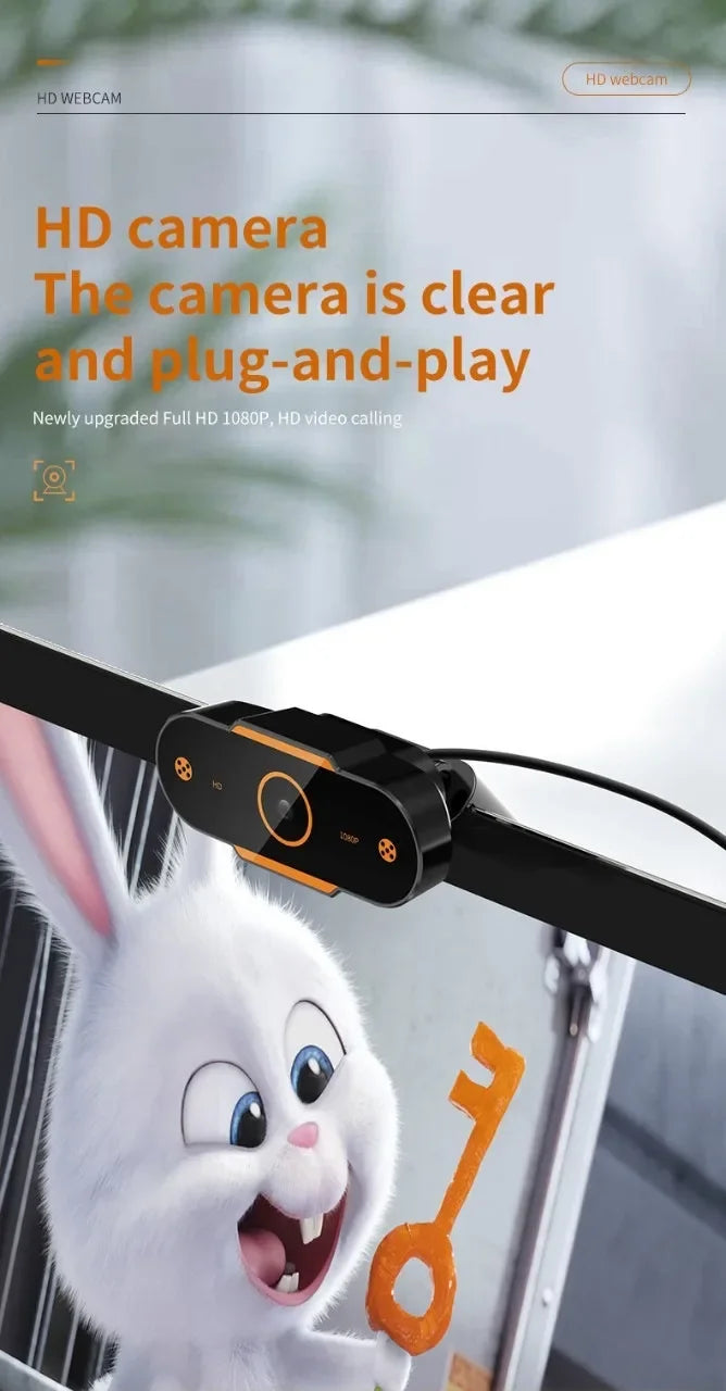 1080P HD USB Webcam with Microphone, Auto Focus, Plug and Play
