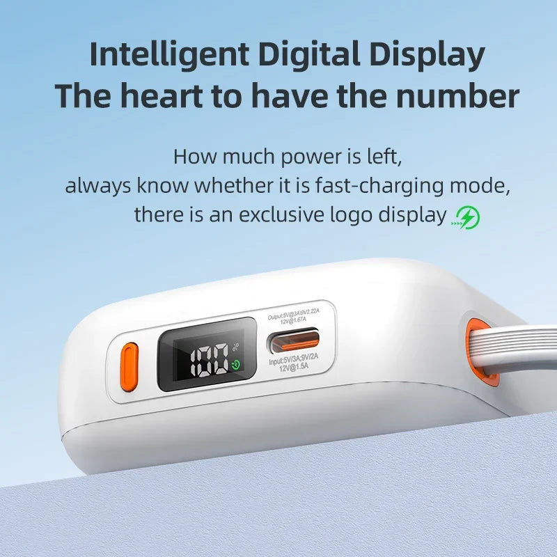 20000mAh Portable Power Bank with USB-C Cable and Digital Display