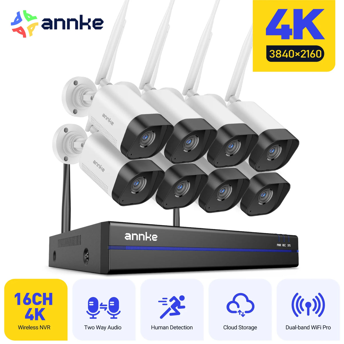 8MP 8 Channel Wireless NVR Security System with 4 Cameras