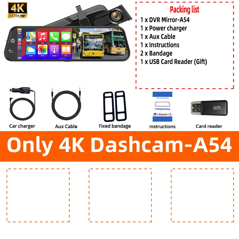 4K Touch Screen Car Dash Cam with Rear Camera