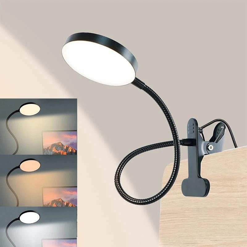 LED-es asztali lámpa, csíptetős tanulólámpa, USB-s, 3 színben állítható éjszakai fény, sokoldalú, hajlékony fekete/fehér olvasólámpa