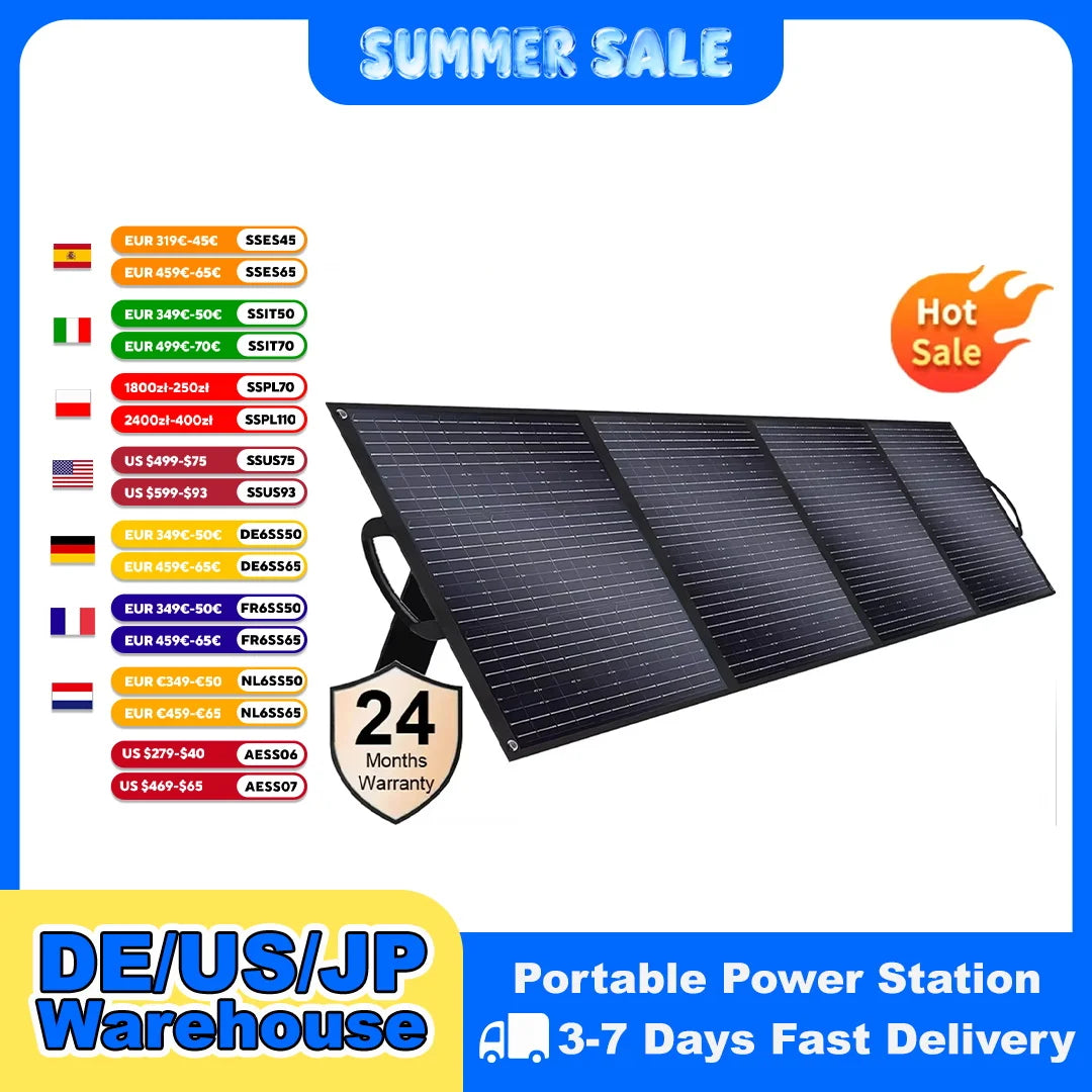 200W foldbart solcellepanel oplader til camping og backup-strøm