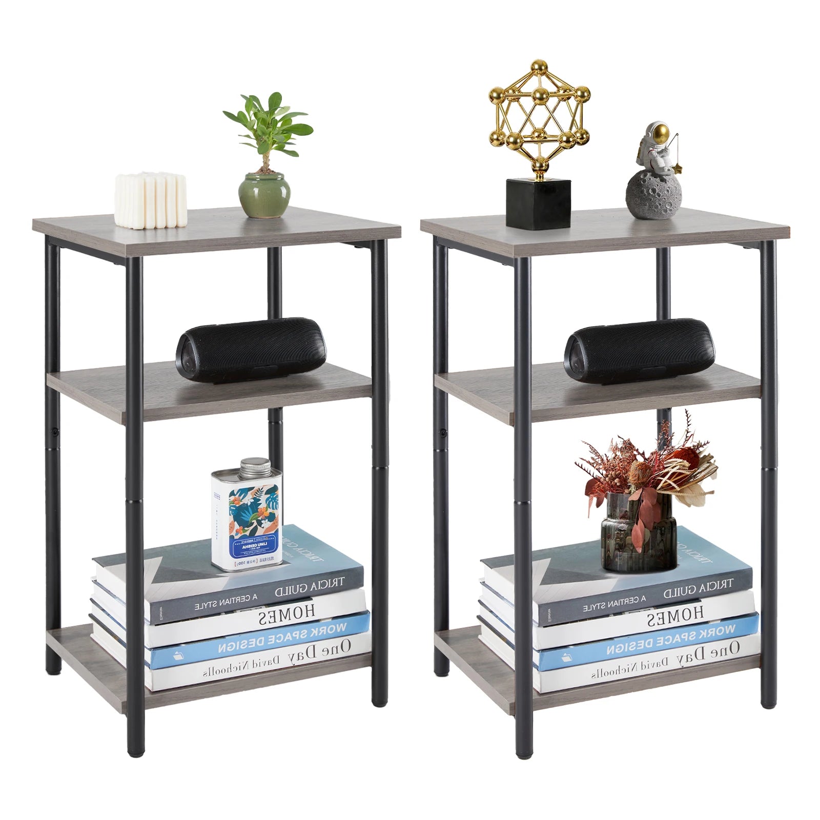 3-Tier Narrow End Table with Storage & Adjustable Feet
