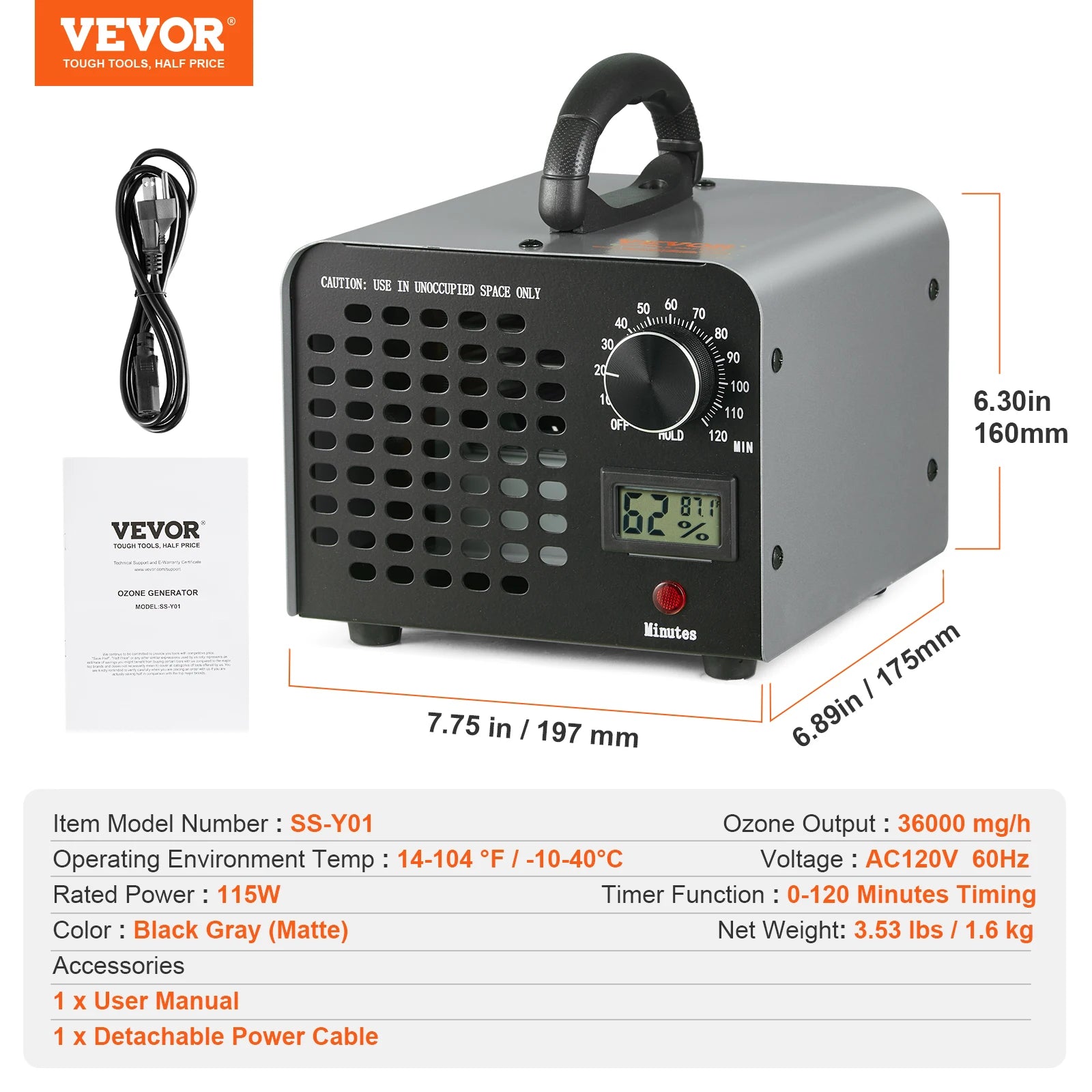 High Output Ozone Generator 12000–36000mg/h for Odor Removal