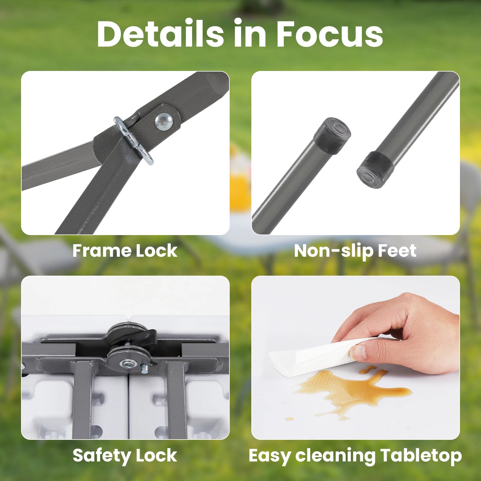 Folding Camping Table with Handle and Safety Lock for Outdoor Use