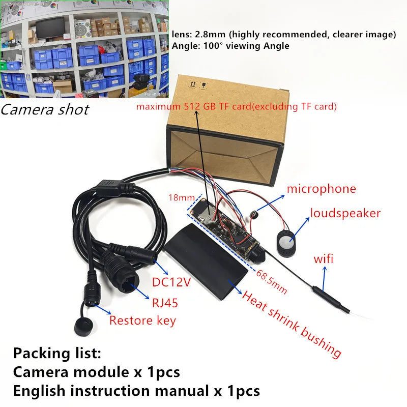 5MP WiFi Audio IP Kamera Moduł Bezpieczeństwa DIY z Otworem Igłowym