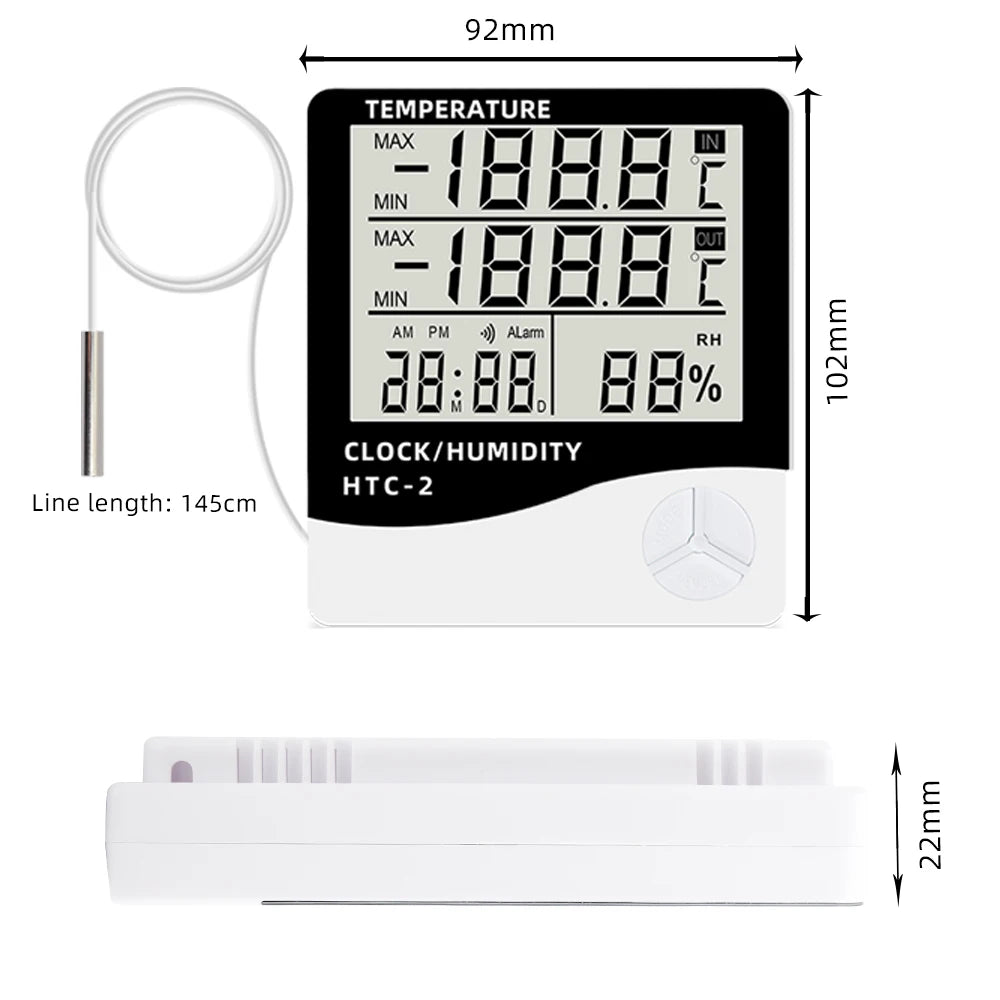 LCD Digital Temperature Humidity Meter HTC-2/HTC-1 Home Indoor Outdoor Hygrometer Thermometer Weather Station with Clock
