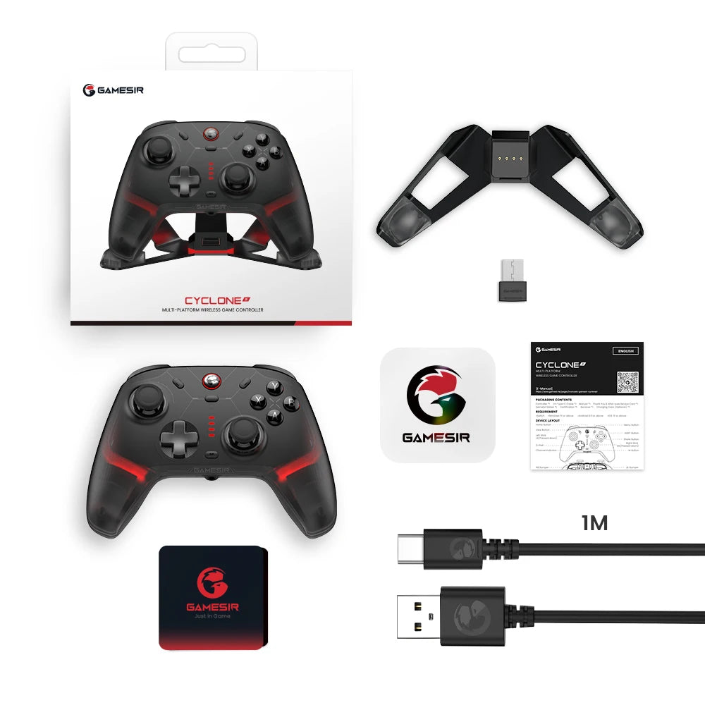 GameSir Cyclone 2 Bezdrátový Pro ovladač Bluetooth hernípad s nabíjecí stanicí Hall Effect joysticky pro Nintendo Switch, iPhone, Android & PC