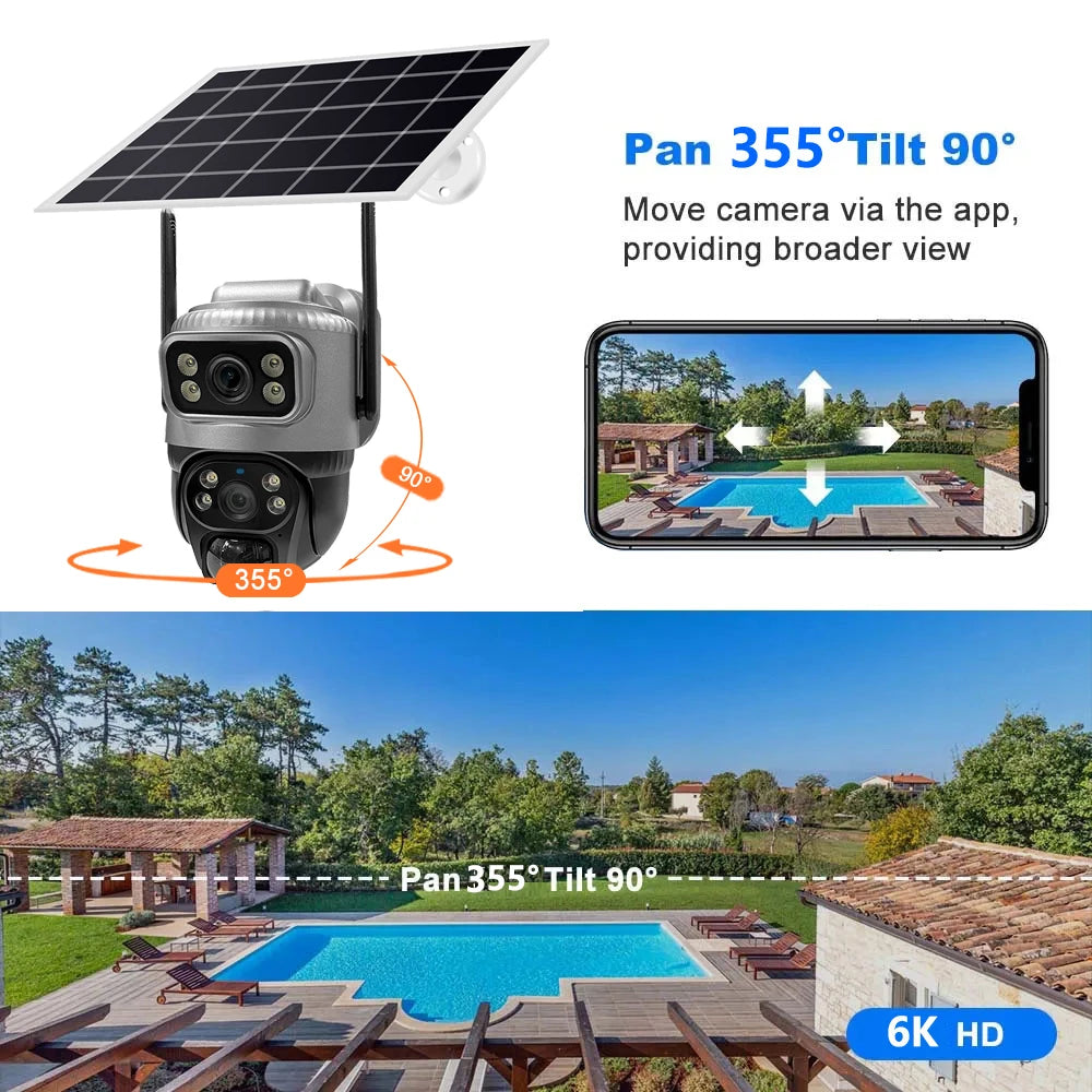 8MP 4K Solar Camera 4G Wifi Outdoor Dual Lens PIR Human Detection Night Vision Waterproof Security Solar Battery CCTV Monitor
