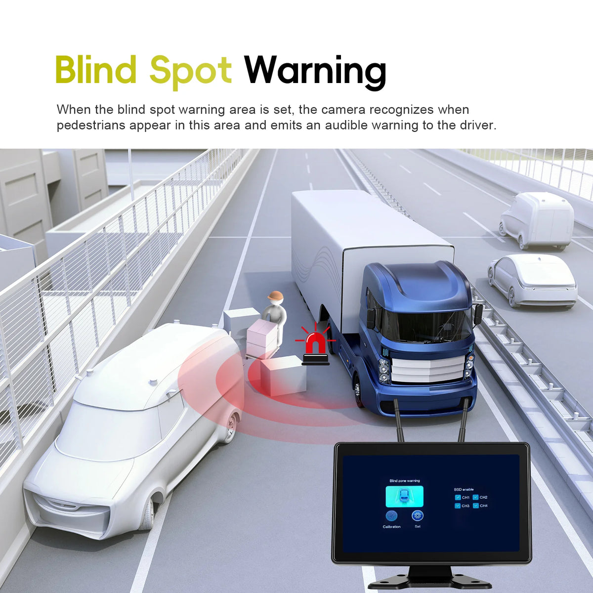 Podofo pantalla HD IPS de 10.1 pulgadas Monitor de reversa para coche + cámara reversa inalámbrica solar con grabación 720P