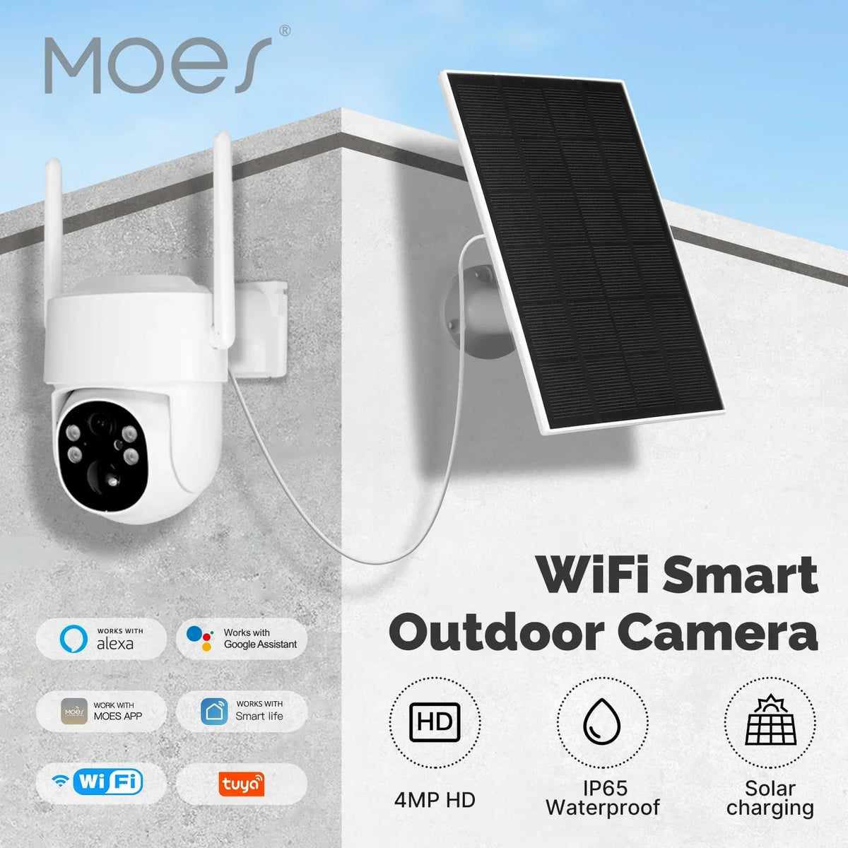 4MP Solar Outdoor Security Camera with WiFi/4G, IP65 Waterproof, Human Tracking, Full Color Night Vision
