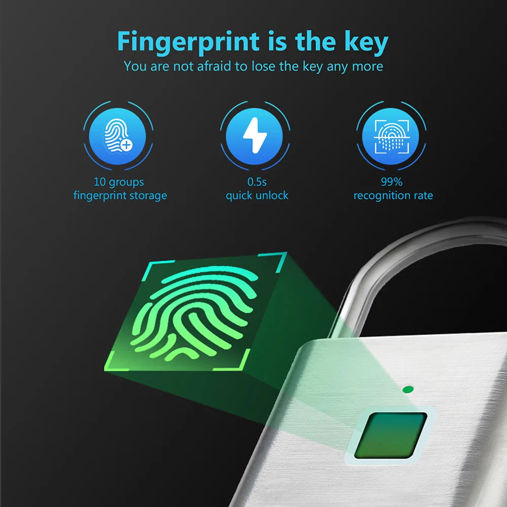 Kleines Smart-Fingerabdruck-Padlock Zinklegierung Körper 9000 Mal Öffnen Wiederaufladbares Digital Schloss Fitnessstudio Schule Gepäckschrank Sicherheit Padlock