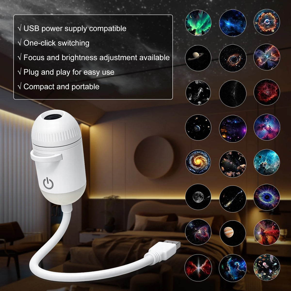 USB Projection Night Light with Changeable Films