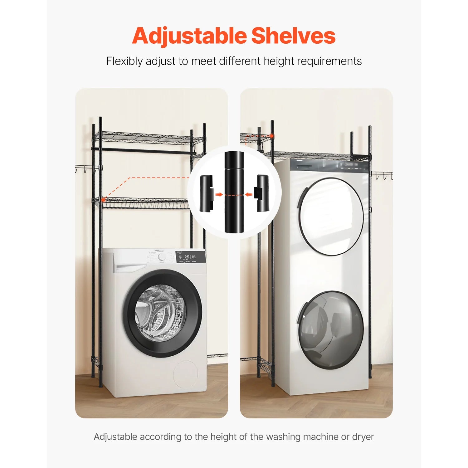SucceBuy Over Washer and Dryer Storage Shelves Laundry Room Drying Rack with Hanger Rod and Hooks for Laundry Room Organization