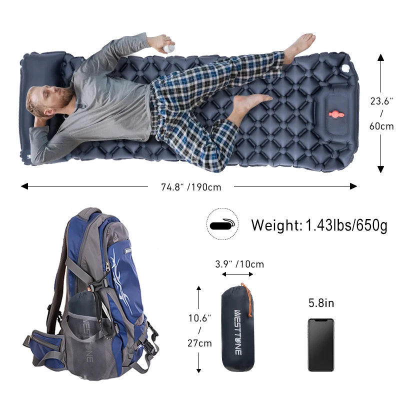 Inflatable Camping Mattress with Built-In Pump and Pillow