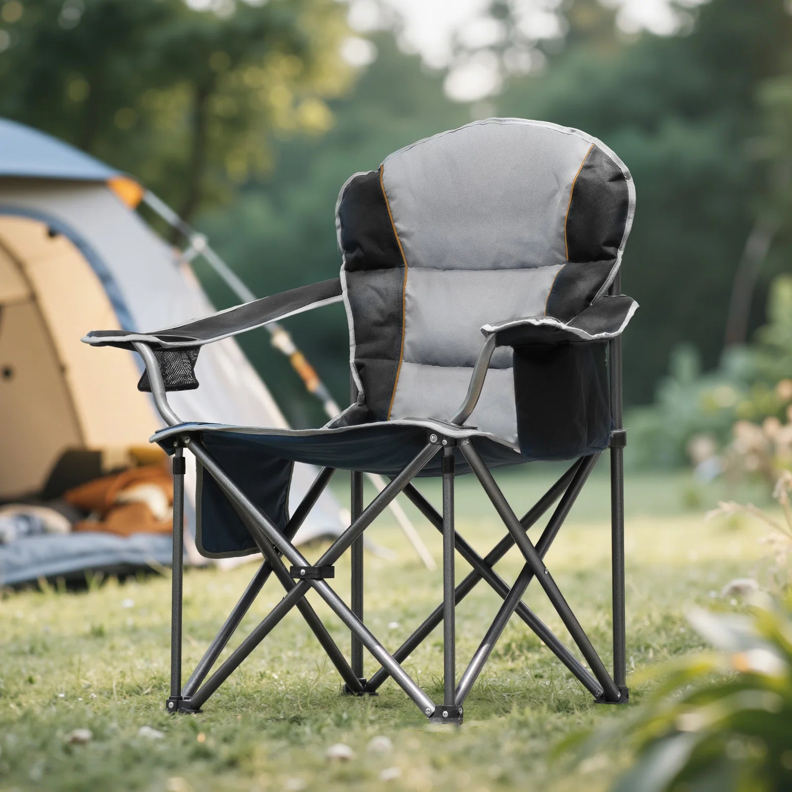 Chaise de camping robuste JHK capacité 450 lbs, chaise pliante portable avec porte-gobelet, cadre en acier solide, chaise d'extérieur pour camping