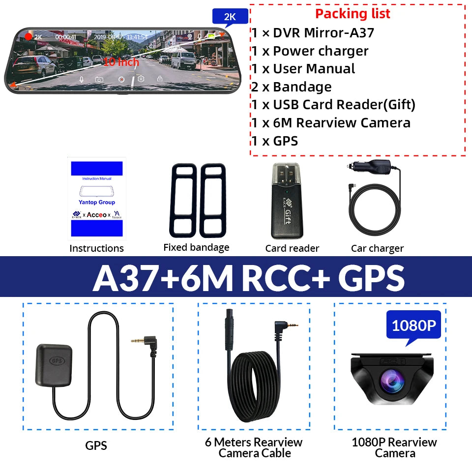 Dash Cam Touch GPS WIFI 24h Night Vision 10 Inch 2K+1080P Rearview Mirror Sony Rear Camera Car DVR Black Box 70mai Dashcam
