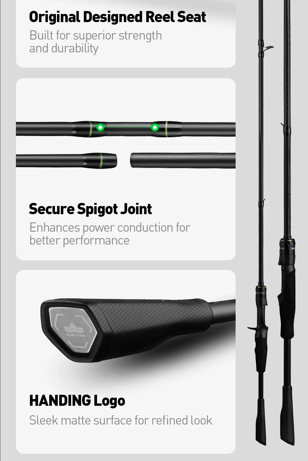 HANDING M1 Bass Fishing Rod with Fuji Guide Rings