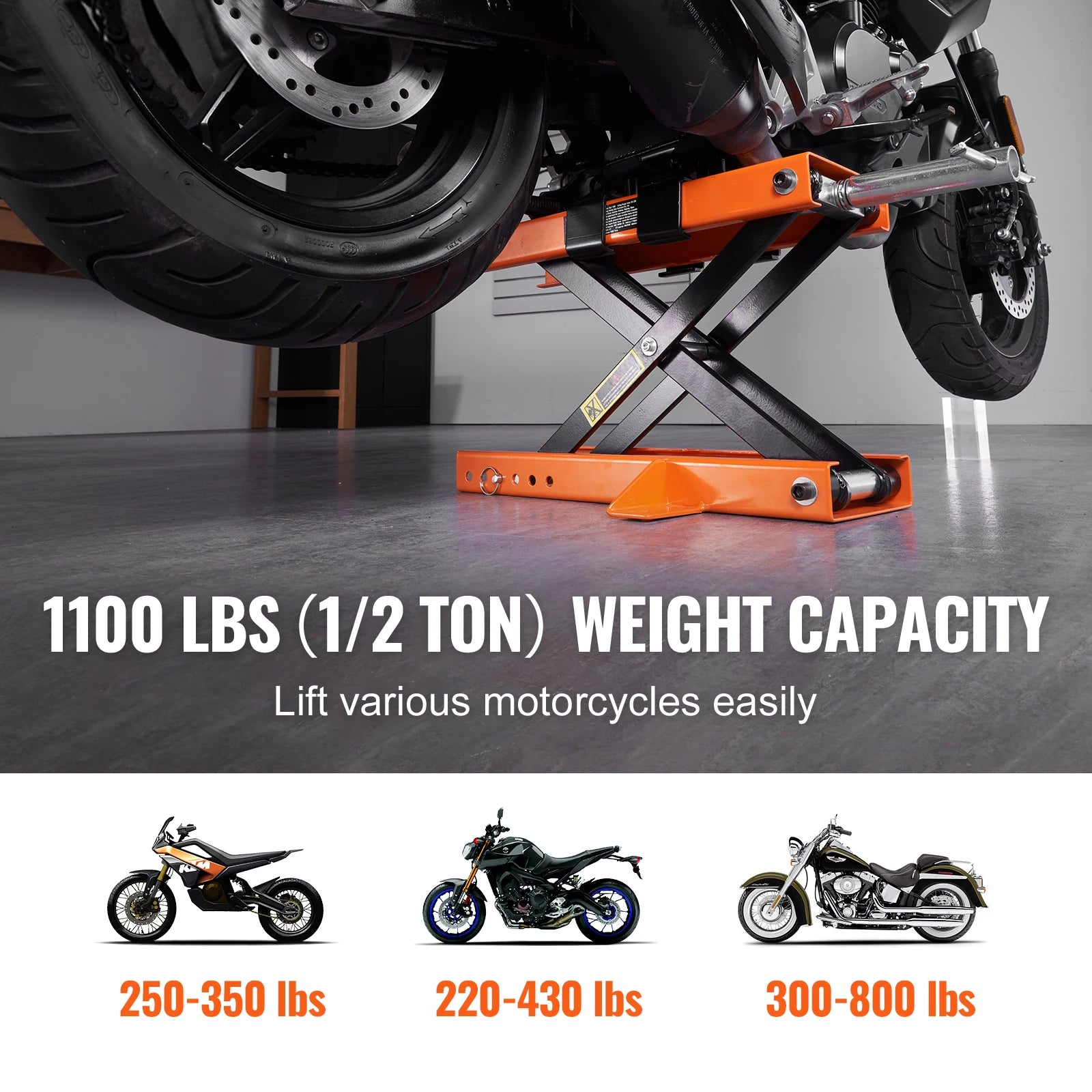 Motocyklový zdvihák nožnicový 1100 lbs kapacita s bezpečnostným čapom