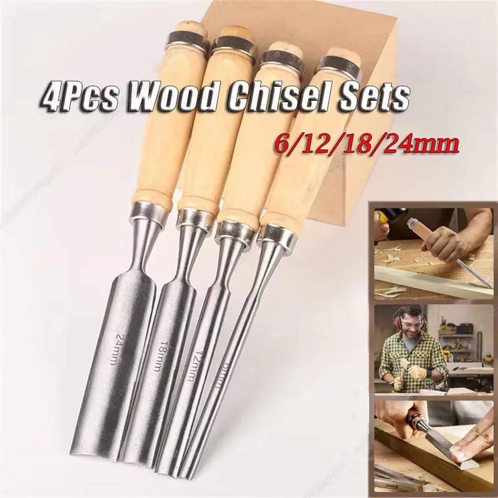 Wood Carving Chisel Set, 4 Pieces, 6-24 mm, Chrome Vanadium