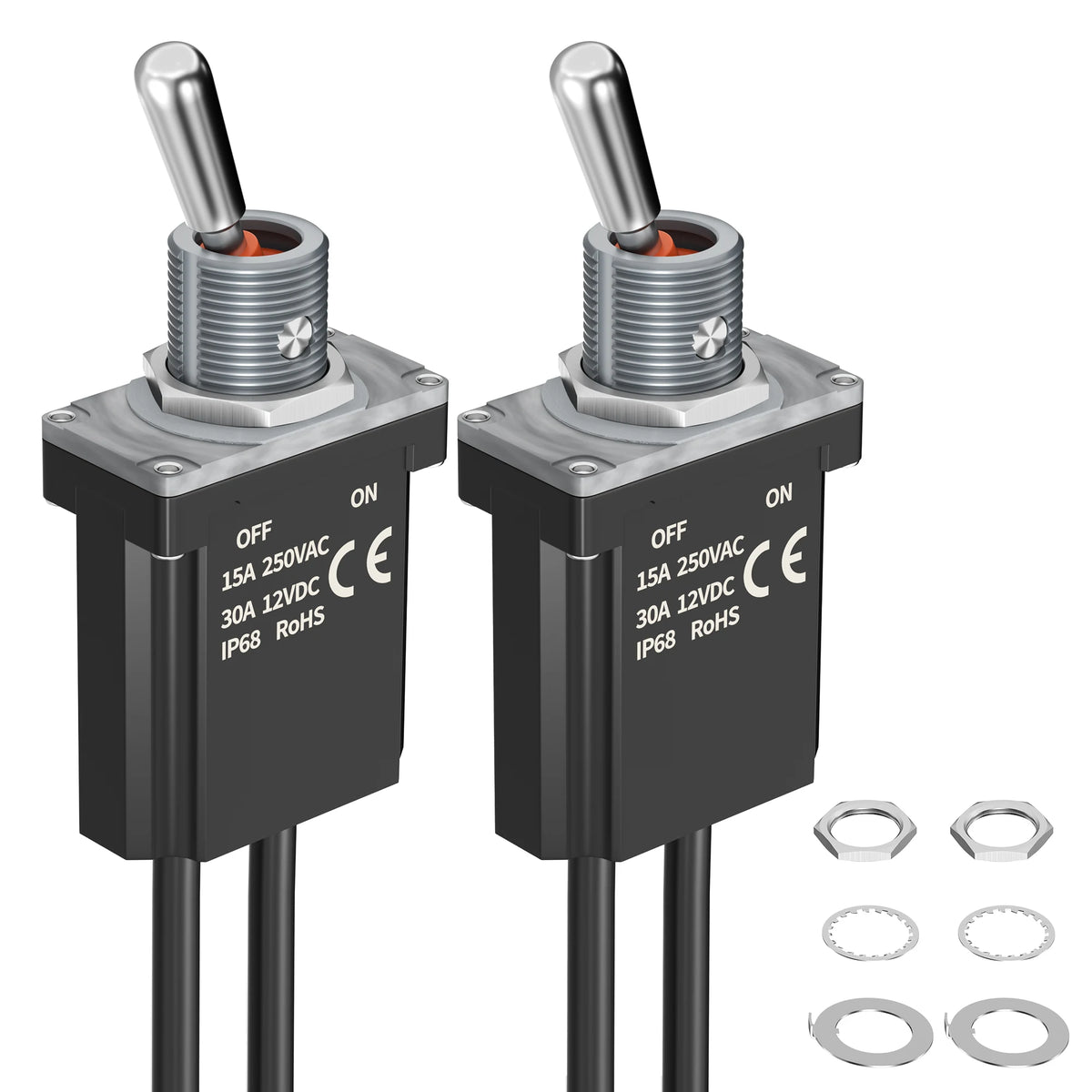 Coppia di interruttori a levetta precablati IP68, 12V DC