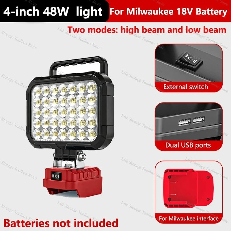 Cordless LED Work Light with USB Port, 3- to 8-Inch Options