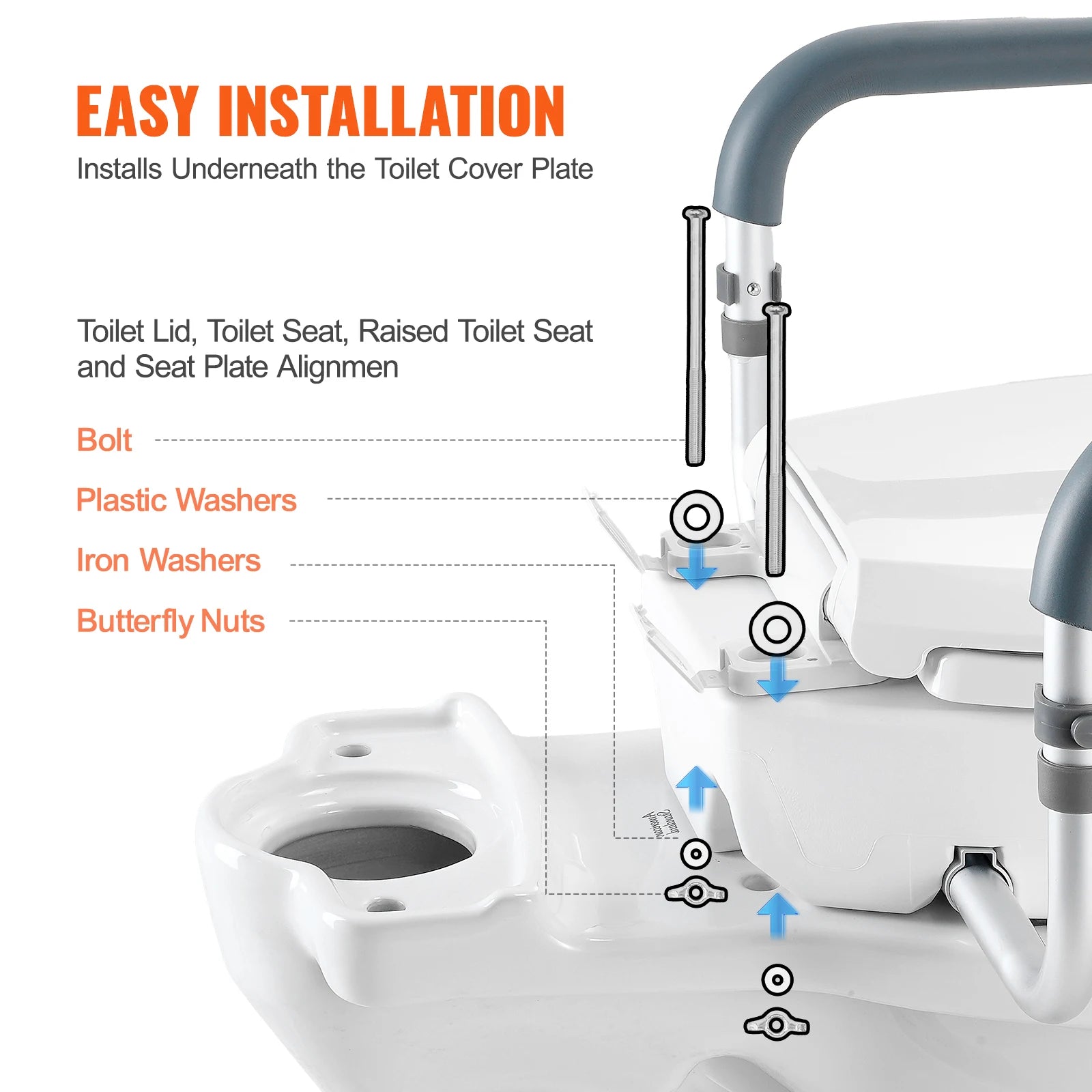 SucceBuy Raised Toilet Seat 3.5" Height Raised 300 lbs Weight Capacity for Standard Round Durable Toilet Aluminum Handrail