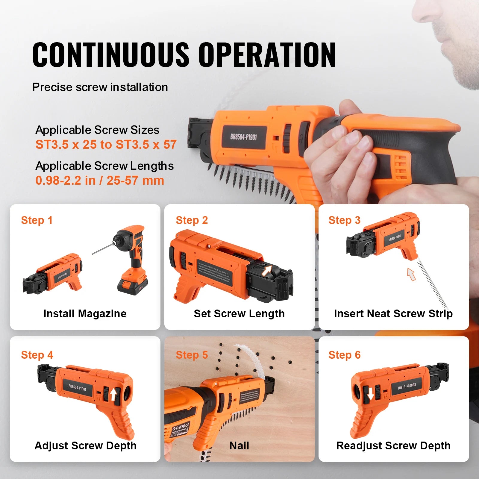 20V Cordless Drywall Screw Gun Kit 4200RPM Brushless with LED