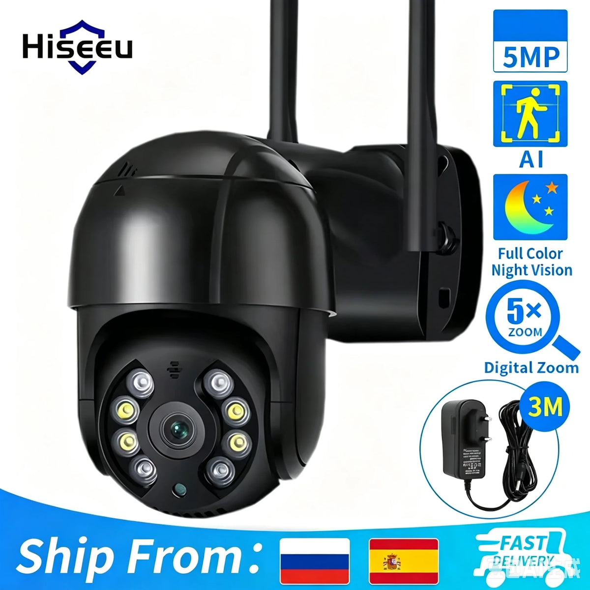 1080P HD Smart WiFi PTZ Security Camera with Human Detection, Auto Tracking, 5x Digital Zoom