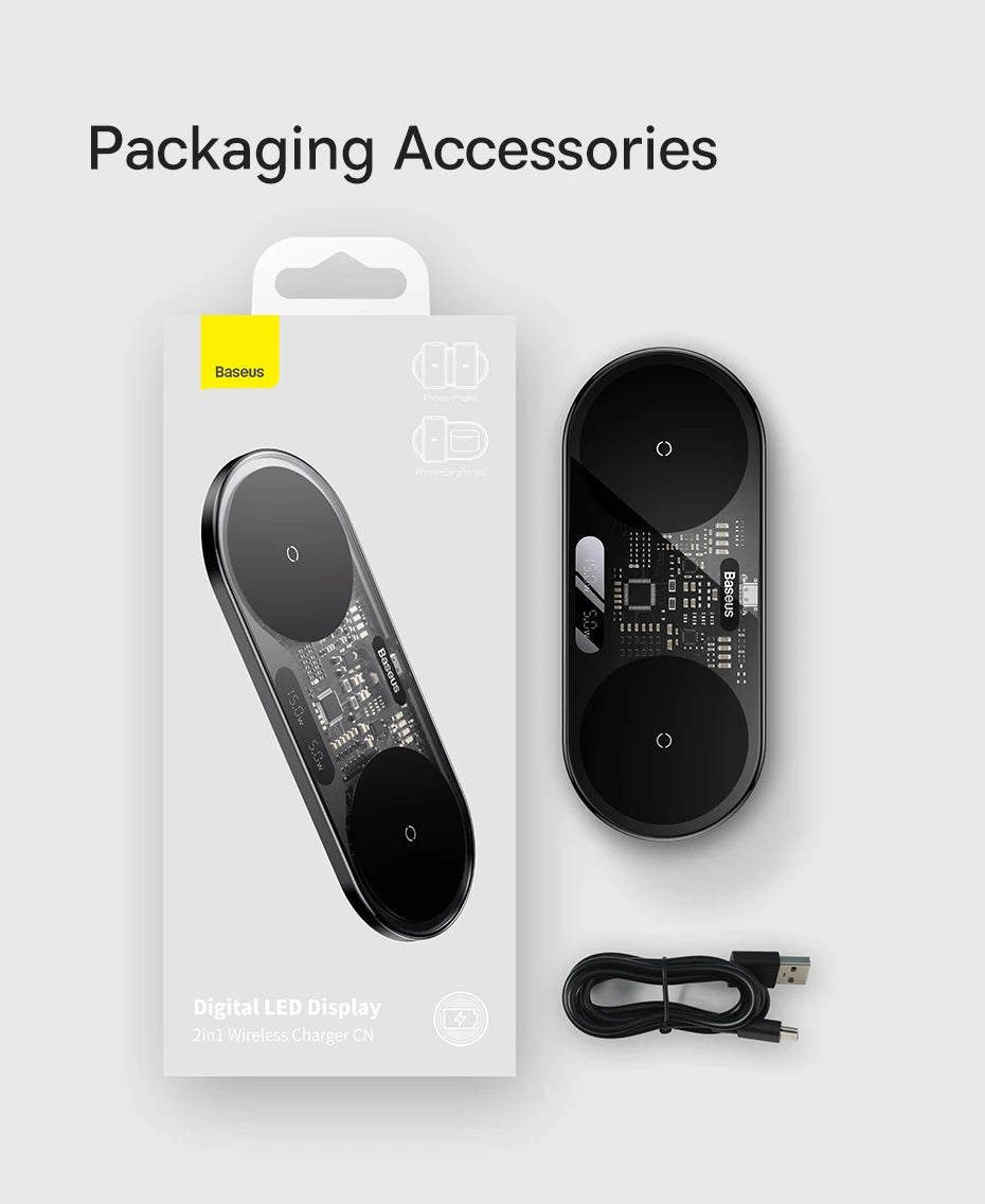 Duálny bezdrôtový nabíjač s LED displejom pre iPhone, Samsung a AirPods