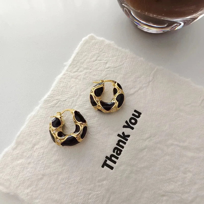French Retro Enamel Leopard Print U-shaped Ear Buckle Women Temperament Earrings Party and Daily Wear Fashion Jewelry