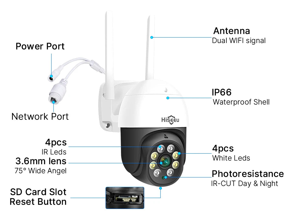 2MP PTZ WiFi Smart Security Camera with Human Detection