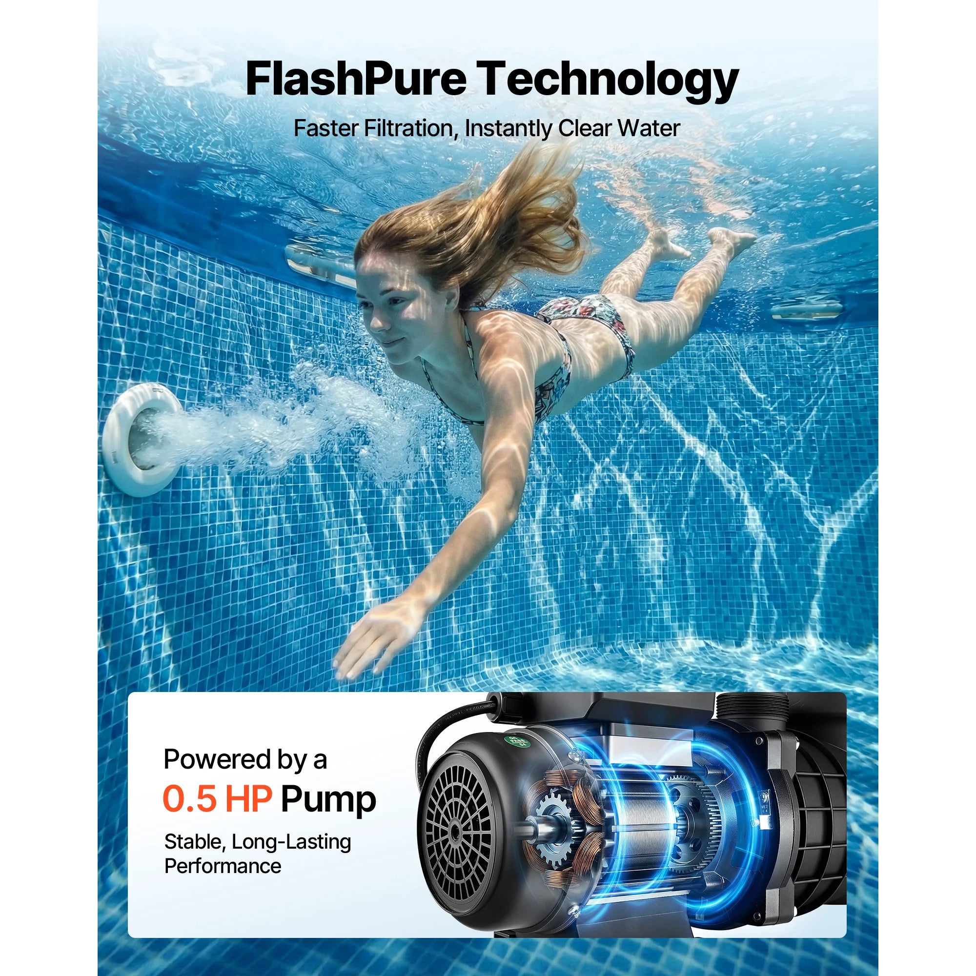 SucceBuy 12/14/16in FlashPure Sand Filter Pump with Timer for Above Ground Pool 0.5/0.75/1 HP 3000/3500/4400 GPH Media Installed
