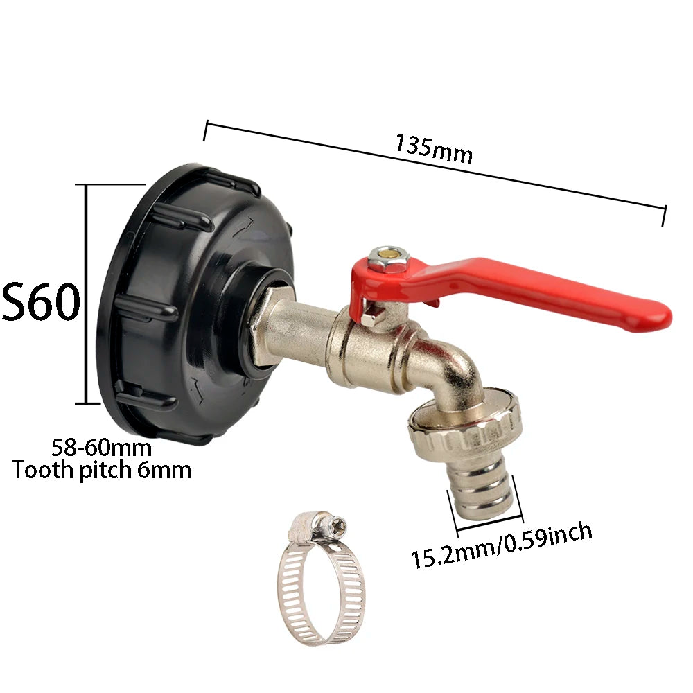 IBC Tank Tap Adapter S60*6 Coarse Thread to Brass/Alloy 16mm Quick Connect Replacement Valve Garden Home Valve Fitting Faucet
