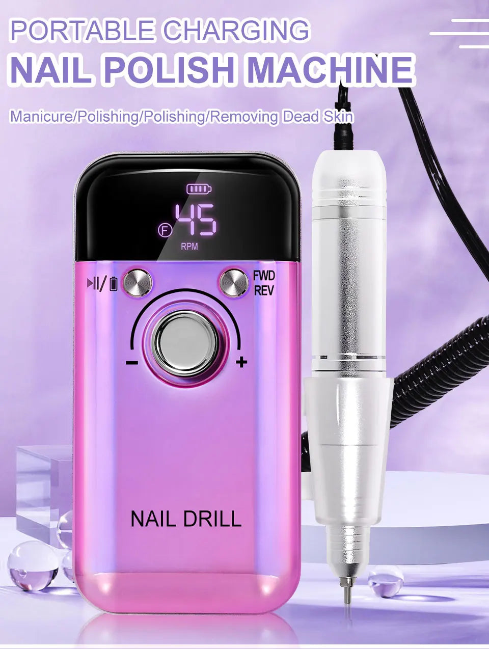 45000RPM Electric Nail Drill Machine Professional Nail Drills for Gel Nails Polish Rechargeable Portable Nail File Manicure Tool
